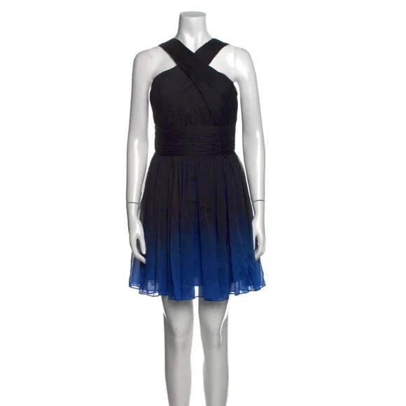 Halston Heritage Dresses | Halston Heritage Black And Blue Pleated Halter Dress | Color: Black/Blue | Size: 2 | Makalahubbell's Closet